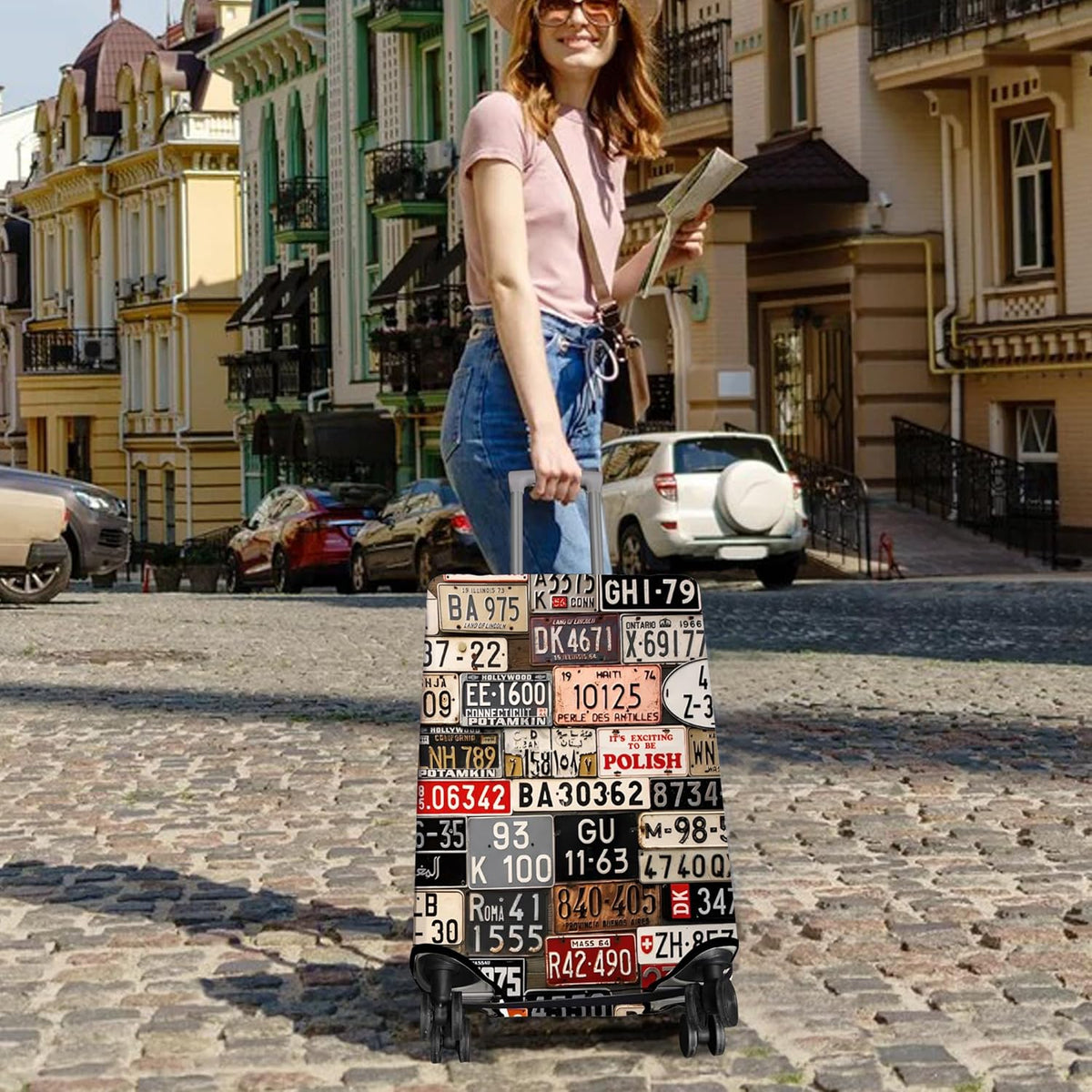 Travel Luggage Cover Suitcase Protector Fits 18-32 Inch Luggage Wheel Covers Patterned Travel Related Items Flower Luggage Protector Elastic Anti-scratch Suitcase Cover M