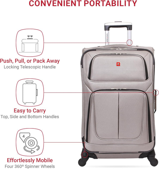 SwissGear Sion Softside Expandable Luggage, Pewter, Checked-Medium 25-Inch
