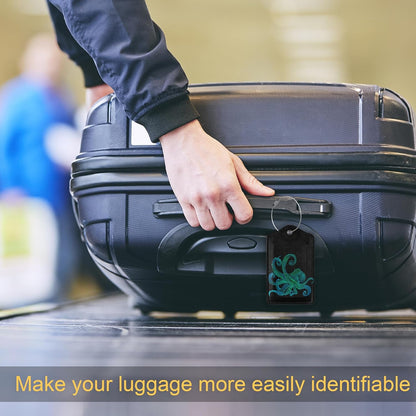 2 Pack PU Leahter Luggage Tag with Stainless Steel Loop,Green Octopus Luggage Tag Travel Suitcase Labels with Privacy Cover ID Label Quickly Spot for Bags & Baggage