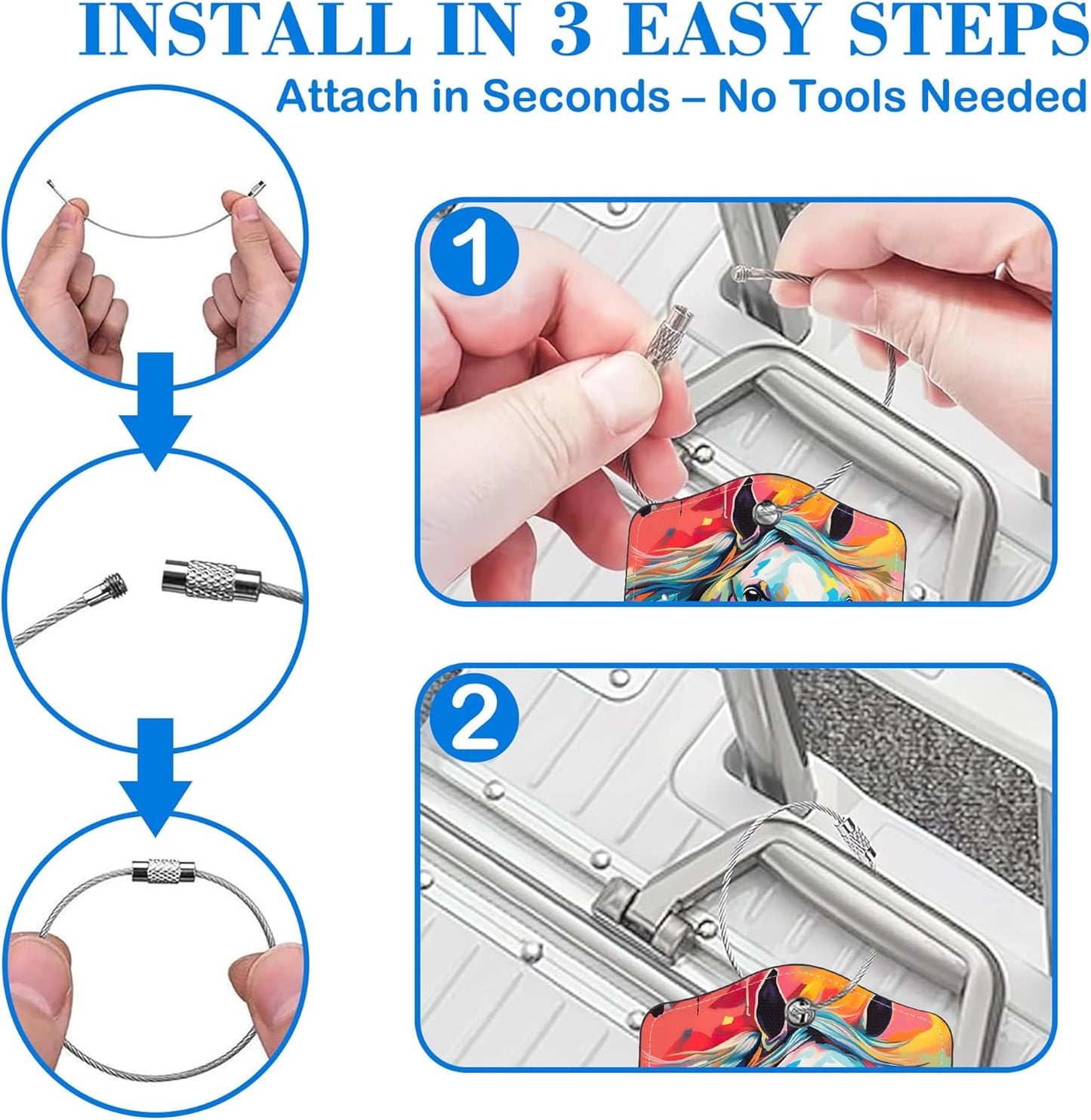 Abstract Horse Luggage Tags for Suitcases Leather Travel Tags for Luggage ID Label with Privacy Cover and Stainless Steel Loop for Men Women Suitcase Backpack, Set of 2