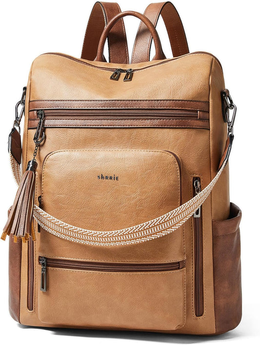 Shrrie Vegan Leather Laptop Backpack for Women 15.6 inch Work Backpack Fashion Travel Backpack Purse for Business College