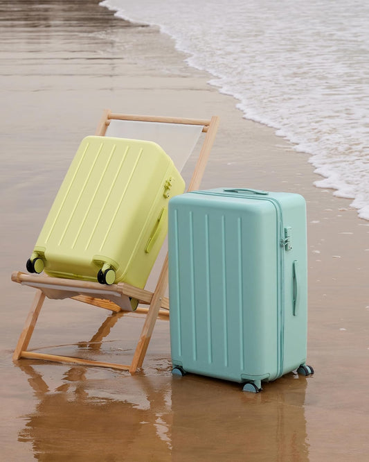 Trunk Luggage 22 Inch, Small Checked Luggage with Double Spinner Wheels, Dry Wet Separate Design, PC Hard Case Suitcase, Lightweight Travel Luggage, TSA Approved (Mint Green, Danube)