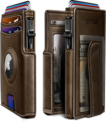 Airtag Wallet for Men,with Money Clip 10 Cards Metal Case Smart Slim Pop Up Credit Card Holder Flip with Magnetic Closure RFID Blocking wallet with Gift Box