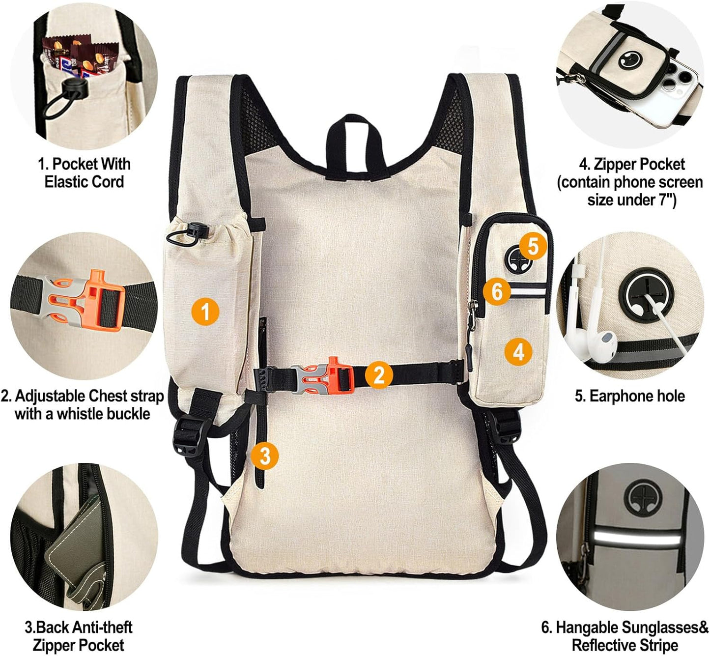 Seektop 15L Small Hiking Backpack for Women Men, Foldable Packable Backpack with Phone Pocket, Lightweight Travel Daypack for Hiking Camping Outdoor (Beige)