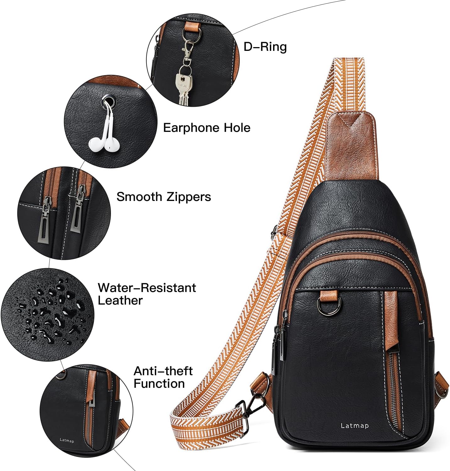 7L Sling Bag for Women Men Leather Small Sling Backpack Daypack Anti Theft Fanny Pack Crossbody Purse Travel