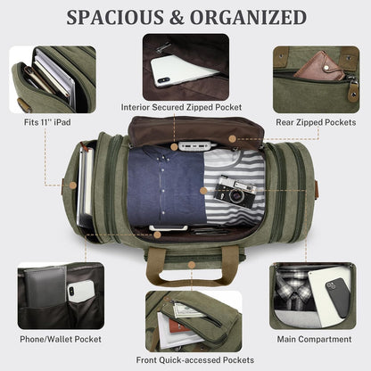Gonex Canvas Duffle Bag for Travel 60L Duffel Overnight Weekender Bag (Army Green)