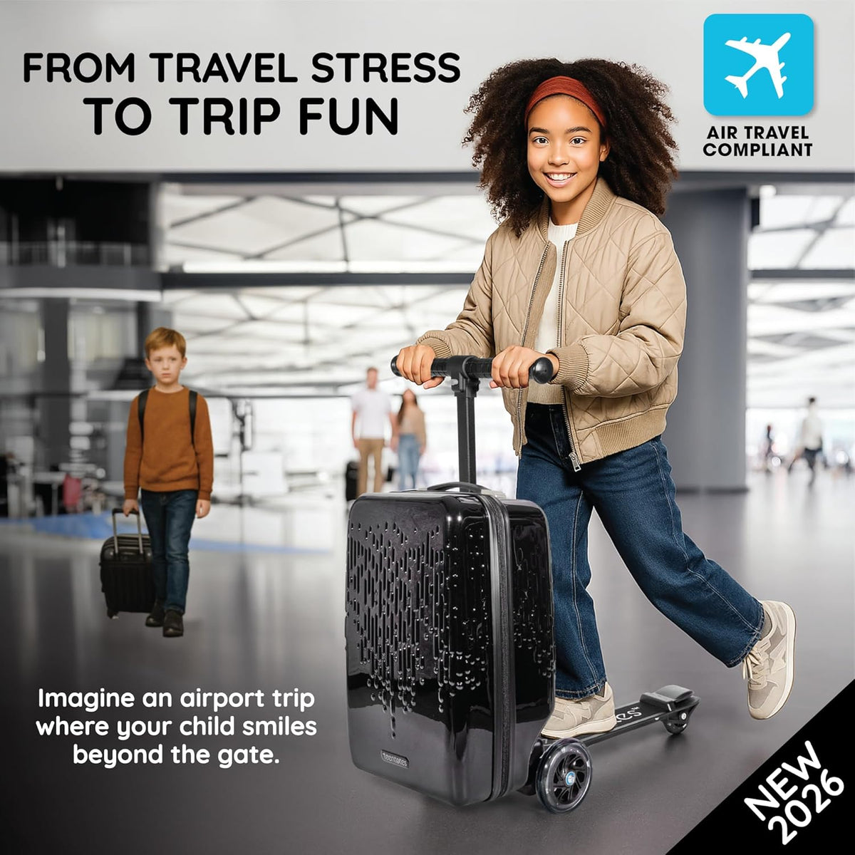Teen Totes Detachable 4-in-1 Scooter Luggage for Kids – Ride-On Suitcase with Removable Luggage Body, Adjustable Handlebar, Durable Deck & Brake, Carry-On Size – Travel & Play