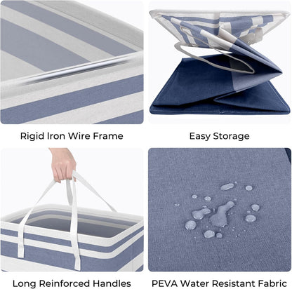 HomeHacks 2 Pack Large Laundry Baskets, Waterproof, Freestanding Laundry Hampers, Collapsible Clothes Hamper with Reinforced Handles in Laundry, College Dorm, Bathroom, Bedroom (Blue+Pink, 100Lx2)