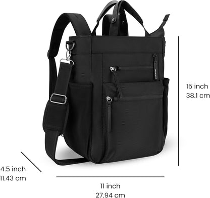 Sherpani Soleil, Anti Theft Convertible Backpack, 3 in 1 Tote Bag, Cross Body Purse, 18L Travel Backpack, Travel Gifts for Women, RFID Protection, Metal Hardware Fits 13” Laptop (Carbon)