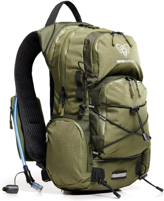 Water Buffalo Hydration Backpack - Sherpa 22L Hiking Backpack with Water Bladder - Water Backpack for Hiking with Waterproof Zippers, Phone & Pole Holders