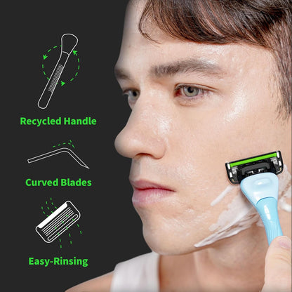 DORCO with Earth Razor with Pace 6 Pro Cartridges • Handle Made from Post Recycled Plastic • Premium Blades For Men and Women Body & Face Shaving • One Handle and 5 Cartridges