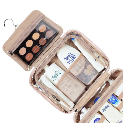 NISHEL Travel Toiletry Bag for Women Large Capacity, Makeup Essentials Organizer, Hanging Case for Accessories, Cosmetics, Pink