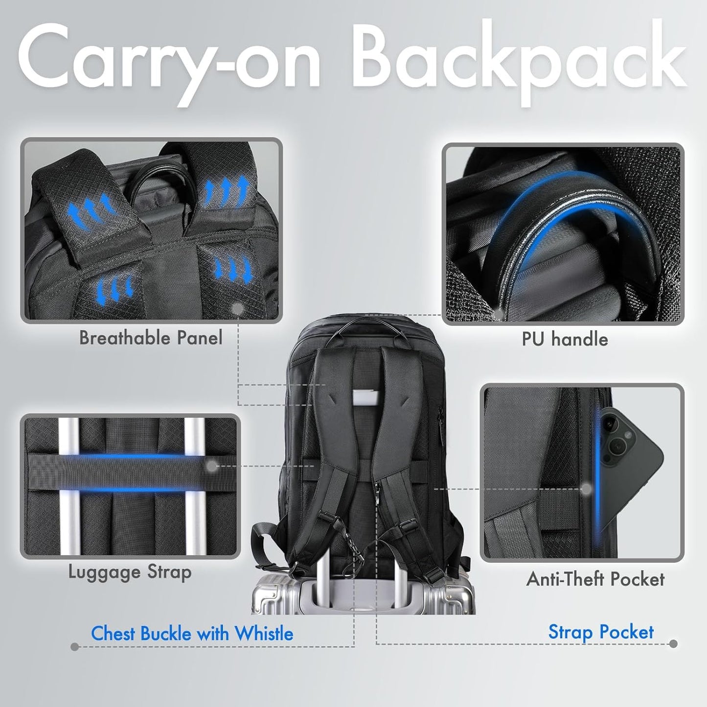 hk Waterproof Travel Backpack for Men – Lightweight 30L Laptop Backpack with 17.3" Compartment, Anti Theft Black Bag for Work, College, Hiking, Carry-On Use