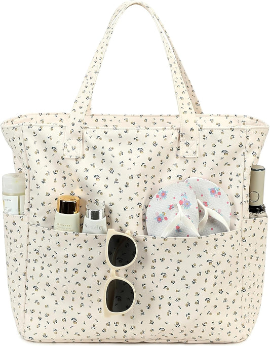 LEDAOU Beach Bag Waterproof Sandproof Women Tote Bag Pool Bag with Zipper for Gym Grocery Travel with Wet Pocket