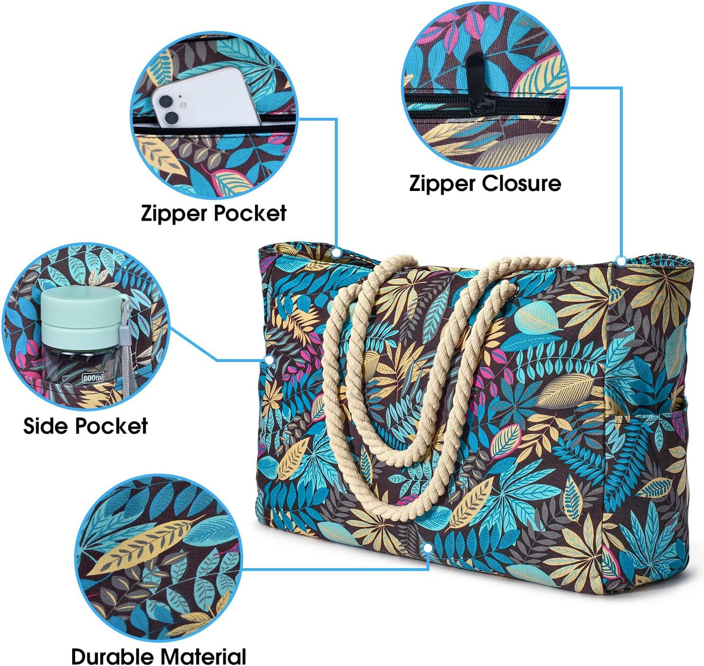 Becokan Beach Bags for Women Large Waterproof Beach Tote Bag Zipper Beach Bags Waterproof Sandproof Swim Pool Bag Large Tote