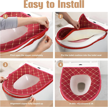 Riakrum 4 Pcs Toilet Seat Covers Pads for Bathroom Comfortable Toilet Seat Cushion Cover Soft Thicker Warmer Washable Pad with Zipper Home Reusable(Cute,Yellow, Red, Gray, Orange)