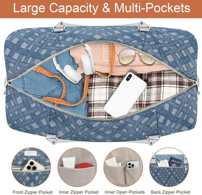 Weekender Bag for Women, Travel Duffel Bag Carry On Overnight Bag with Shoe Compartment Large Nylon Travel Weekend Tote Bag