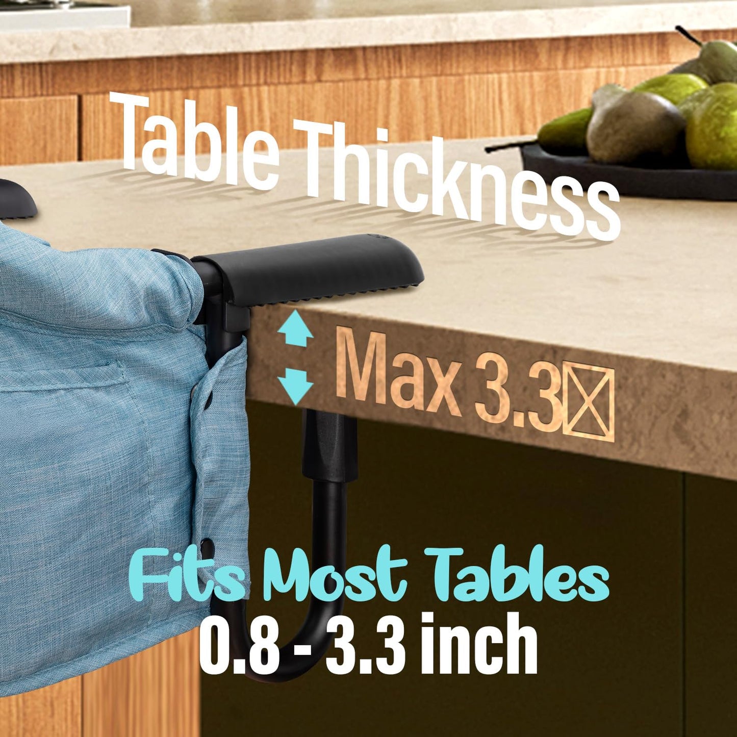 Hook On High Chair - Portable & Foldable for Babies 6-36 Months, Family & Travel Use with Carry Bag(Sky Blue)