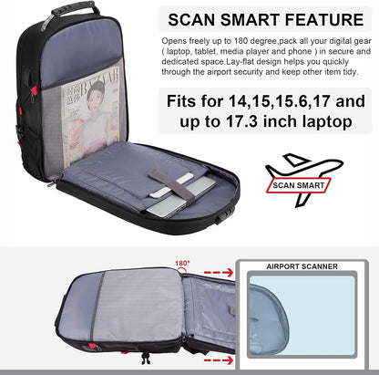 LOVEVOOK Travel Laptop Backpack Waterproof Anti Theft with Lock and USB Charging Port Large Computer Business Backpack for Men Women College (17 inch, Black)