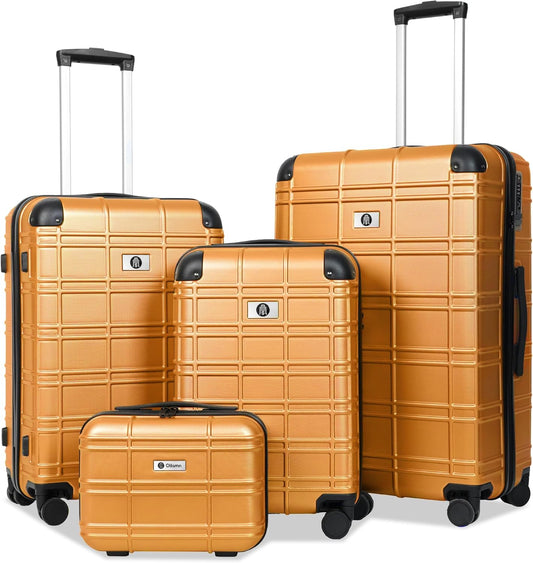 Luggage Sets 4 Piece, ABS PC Lightweight Suitcases with Wheels, Hardshell Luggage Sets Suitcase set with TSA Lock Orange (12in 20in 24in 28in)