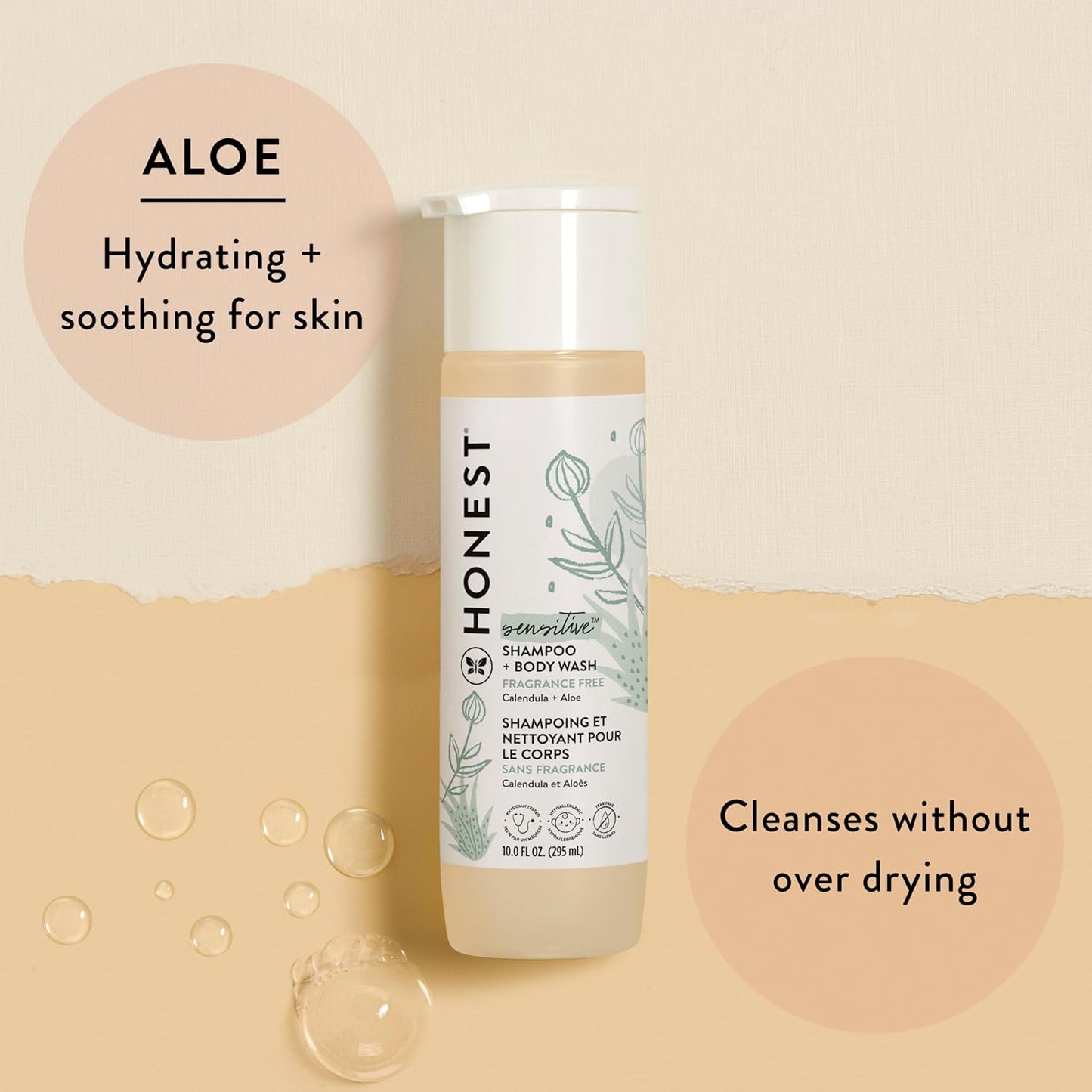The Honest Company 2-in-1 Cleansing Shampoo + Body Wash for Sensitive Skin | Gentle for Baby | Naturally Derived, Tear-free, Hypoallergenic | Fragrance Free, 18 fl oz