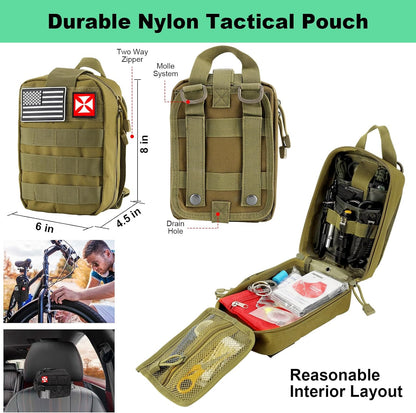 Survival Kit 256 in 1, First Aid Kit Survival Gear Tools Trauma Kit with Molle Pouch for Outdoor, Camping, Hunting, Hiking, Earthquake, Home, Office, Gifts for Men Dad Husband Women