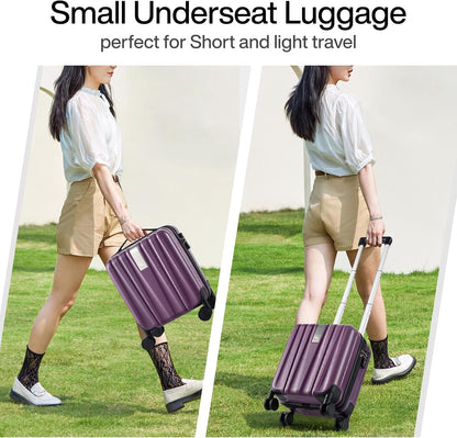 Hanke 14 Inch Underseat Carry On Luggage with Wheels Hard Shell Suitcases Lightweight Small Luggage for Weekender Mini Suitcase Carry On Bag Travel Luggage for Travel Rolling Suitcase.(Purple)