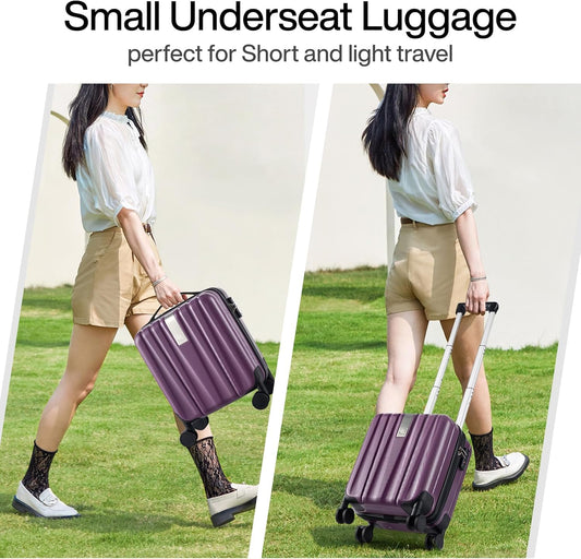 Hanke 14 Inch Underseat Carry On Luggage with Wheels Hard Shell Suitcases Lightweight Small Luggage for Weekender Mini Suitcase Carry On Bag Travel Luggage for Travel Rolling Suitcase.(Purple)