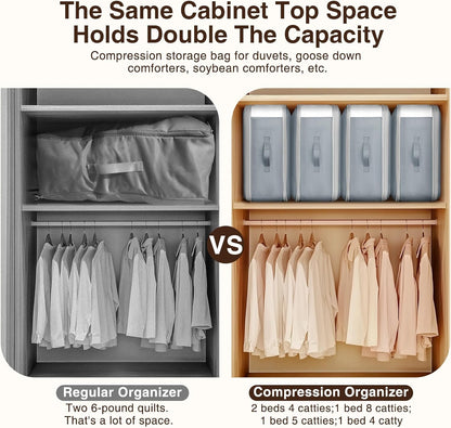 4 Pack Compression Storage Bags - 110L Large Capacity Comforter Storage Bag, 3-Layer Washable Ultra Space Saving Self Compression Organizer Space Bags for Blanket, Sweater, Sheet, Light Gray