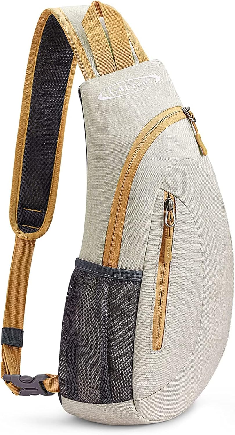 G4Free Sling Bag for Men Women, Small Crossbody Backpack Lightweight Chest Shoulder Bags for Travel, Outdoor and Sports (Ivory)