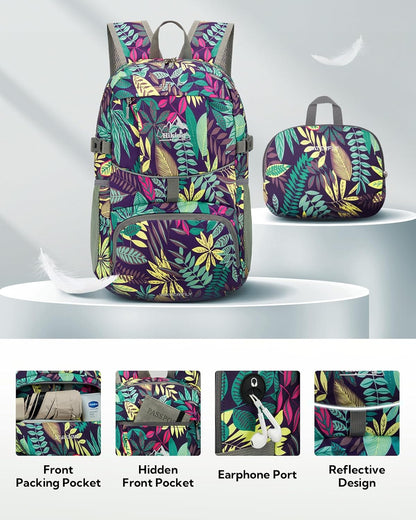 WATERFLY Hiking Foldable Daypack Backpack: 25L Ultra Lightweight Packable Waterproof Outdoor Travel Day Pack for Woman Man