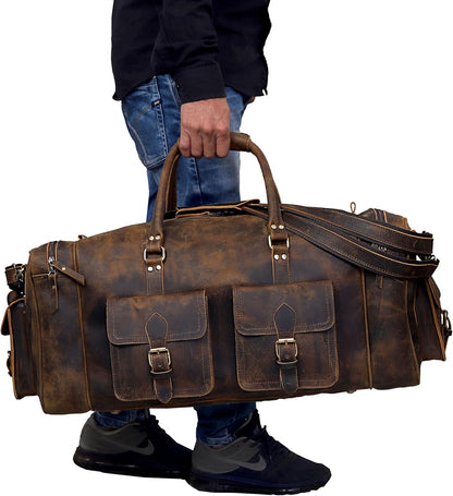 Large duffel bags for men holdall leather travel bag overnight gym sports weekend bag