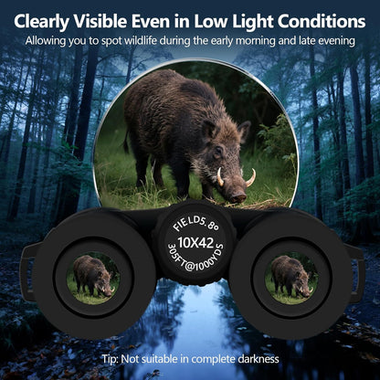 10x42 High Powered Binoculars for Adults, Kttrey Compact Waterproof Binoculars with Clear Low Light Vision for Bird Watching, Hunting, Cruise, Stargazing and Travel, Includes Carrying Bag and Strap