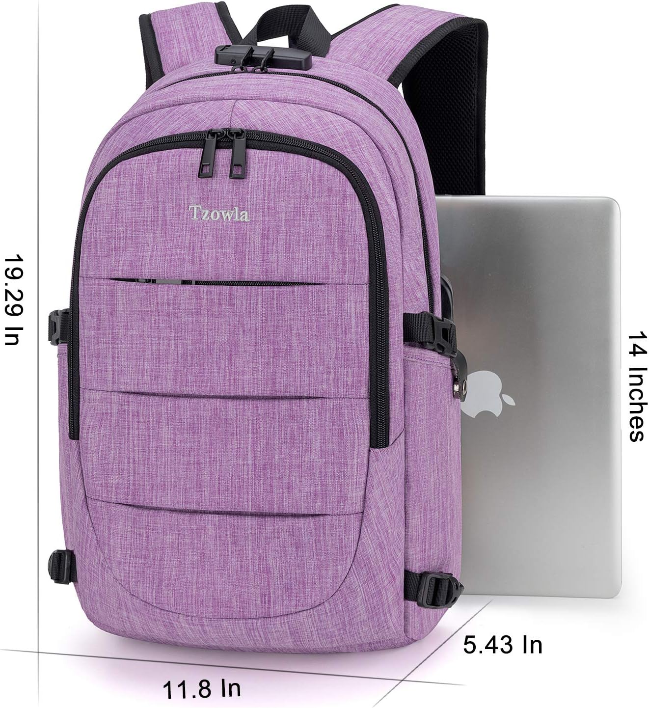 Tzowla Business Laptop Backpack Water Resistant Anti-Theft Backpack with USB Charging Port and Lock 15.6 Inch Computer Backpacks for Women, Casual Hiking Travel Daypack(Purple)