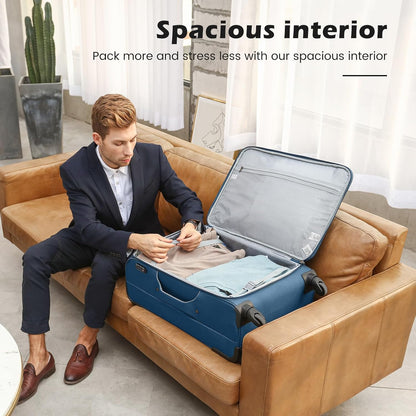 Coolife Luggage 4 Piece Set Suitcase Spinner TSA Lock Softshell lightweight (blue+sliver)