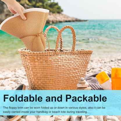 DRESHOW Beach Hats for Women Big Straw Wide Brim Summer Hat Floppy Foldable Roll up Cap Sun Hat UPF 50+
