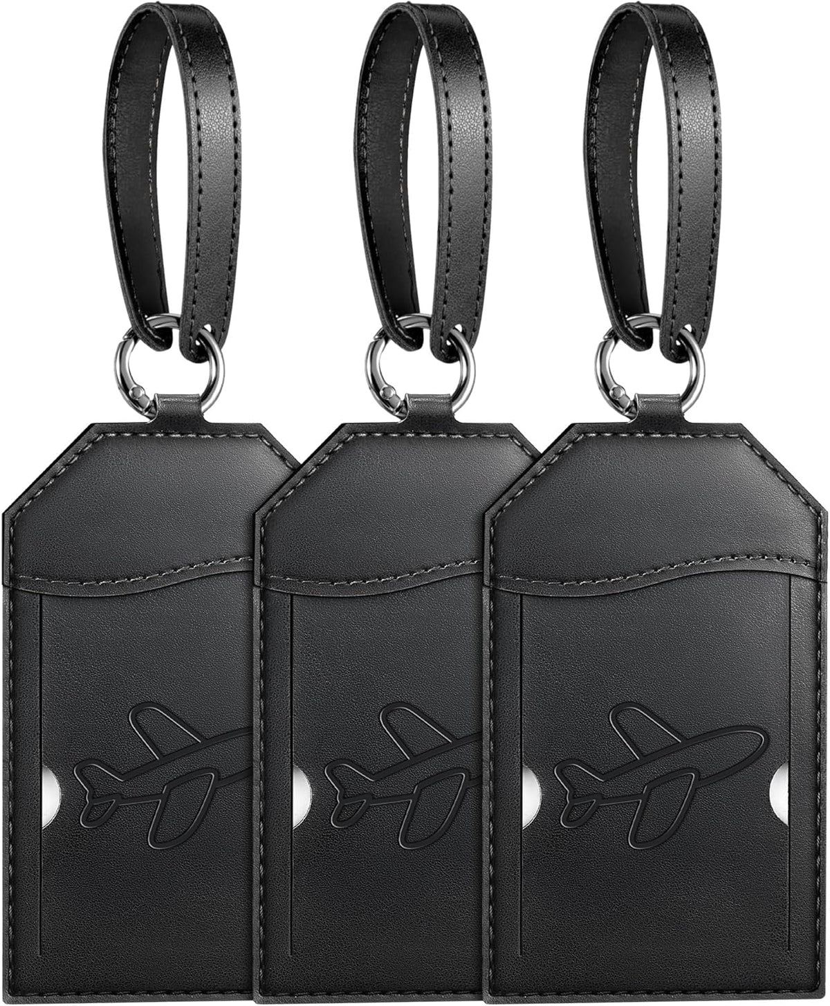 Mayski Luggage Tags for Suitcases 3 Pack Suitcase Bag Tags, TSA Approved, Metal Buckle, Bag Tags with Name ID Card Travel Essentials, Black Airplane