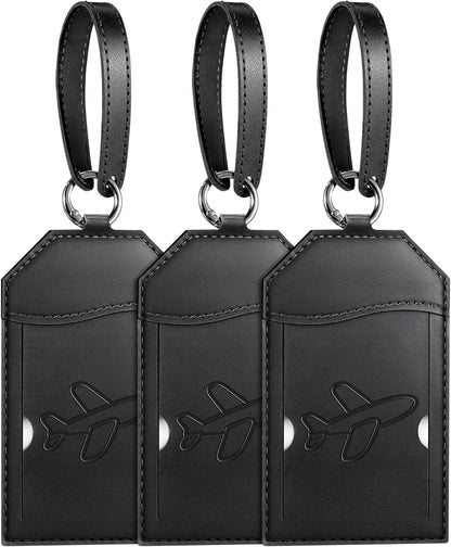 Mayski Luggage Tags for Suitcases 3 Pack Suitcase Bag Tags, TSA Approved, Metal Buckle, Bag Tags with Name ID Card Travel Essentials, Black Airplane