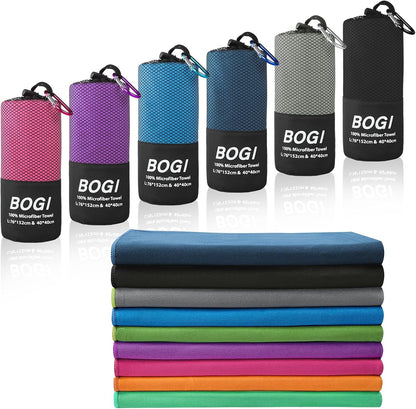BOGI Microfiber Travel Sports Towel-Quick Dry Towel, Soft Lightweight Microfiber Camping Towel Absorbent Compact for Camping Gym Yoga Swimming Backpacking (L:60''x30''+16''x16''-Black)