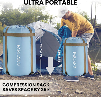 FARLAND Sleeping Bags 30℉ for Adults Teens Kids with Compression Sack Portable and Lightweight for 3-4 Season Camping, Hiking,Waterproof, Backpacking and Outdoors