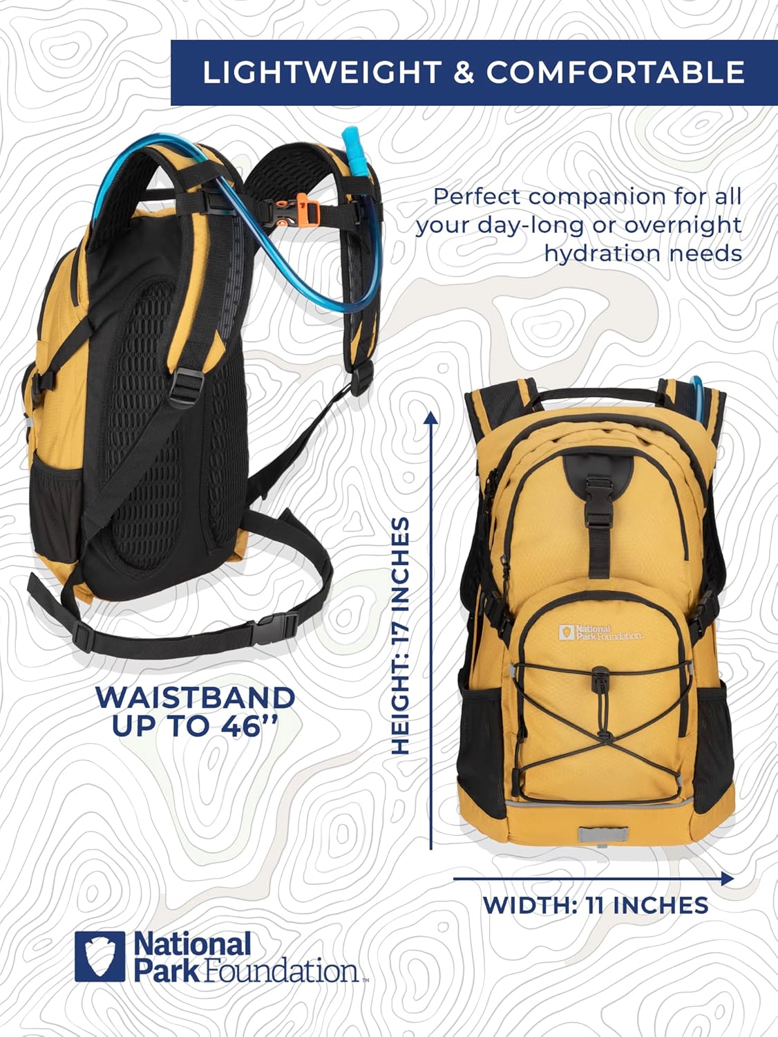 National Park Foundation 18L Hydration Backpack with 2 Liter Hydro Water Bladder Bag, Lightweight Daypack for Cycling, Hiking, Running, Climbing, for Men Women Kids