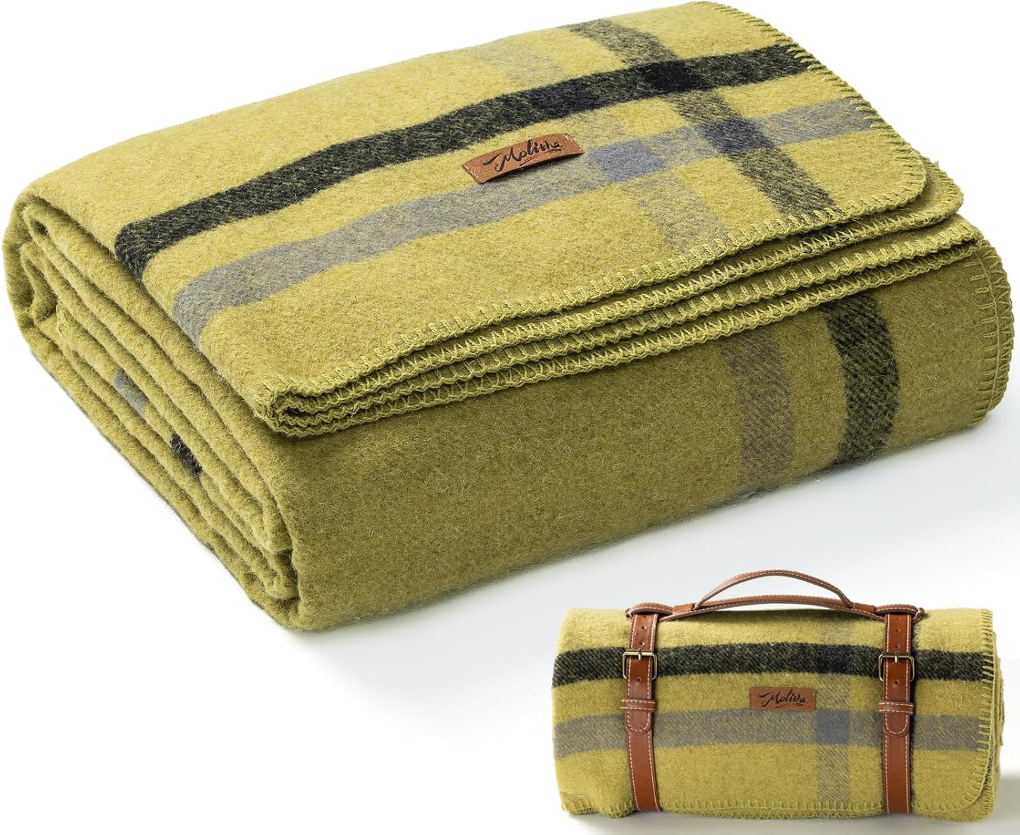 100% Wool Blanket, 62" x 86", Warm, Thick, Washable, Military Wool Blanket, Great for Camping, Outdoors, Sporting Events, Survival Kits