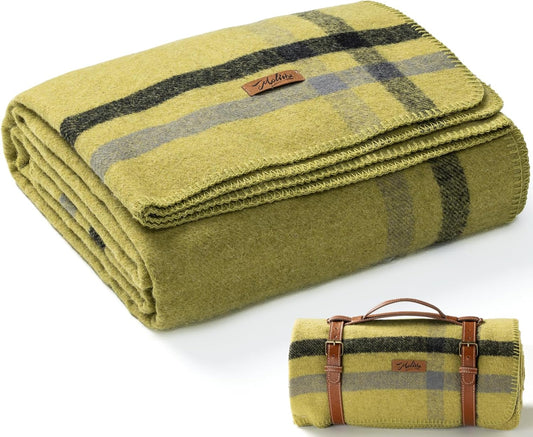 100% Wool Blanket, 62" x 86", Warm, Thick, Washable, Military Wool Blanket, Great for Camping, Outdoors, Sporting Events, Survival Kits