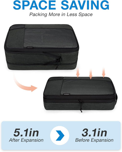 BAGSMART Compression Packing Cubes for Travel, 6 Set Packing Cubes for Carry on Suitcases, Compression Travel Cubes & Suitcase Organizer for Packing with Shoe Bag Black