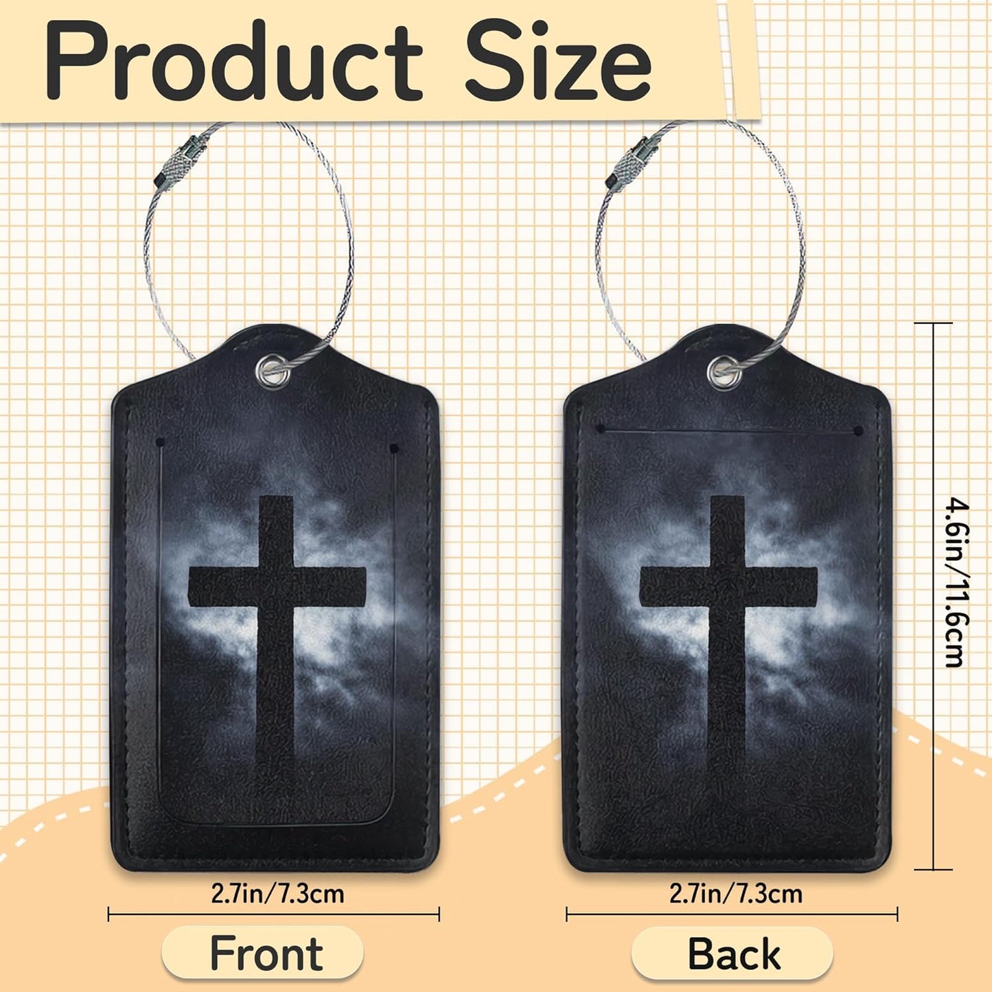 Cross Luggage Tags for Suitcase,3 Pack Luggage Tag Leather Privacy Cover ID Label with Stainless Steel Loop for Women Men