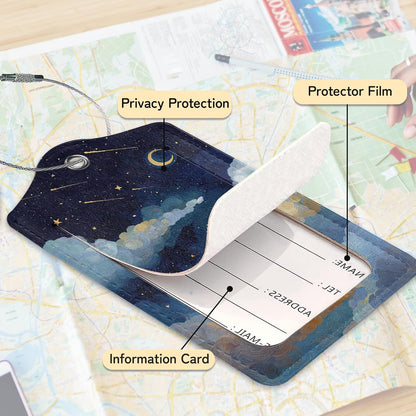 Starry Night Luggage Tags for Suitcase,3 Pack Luggage Tag Leather Privacy Cover ID Label with Stainless Steel Loop for Women Men