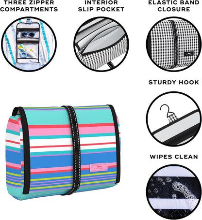 SCOUT Beauty Burrito Hanging Toiletry Bag - Cosmetic Organizer with 3 Compartments, Rolls Up to Pack, Hook for Hanging