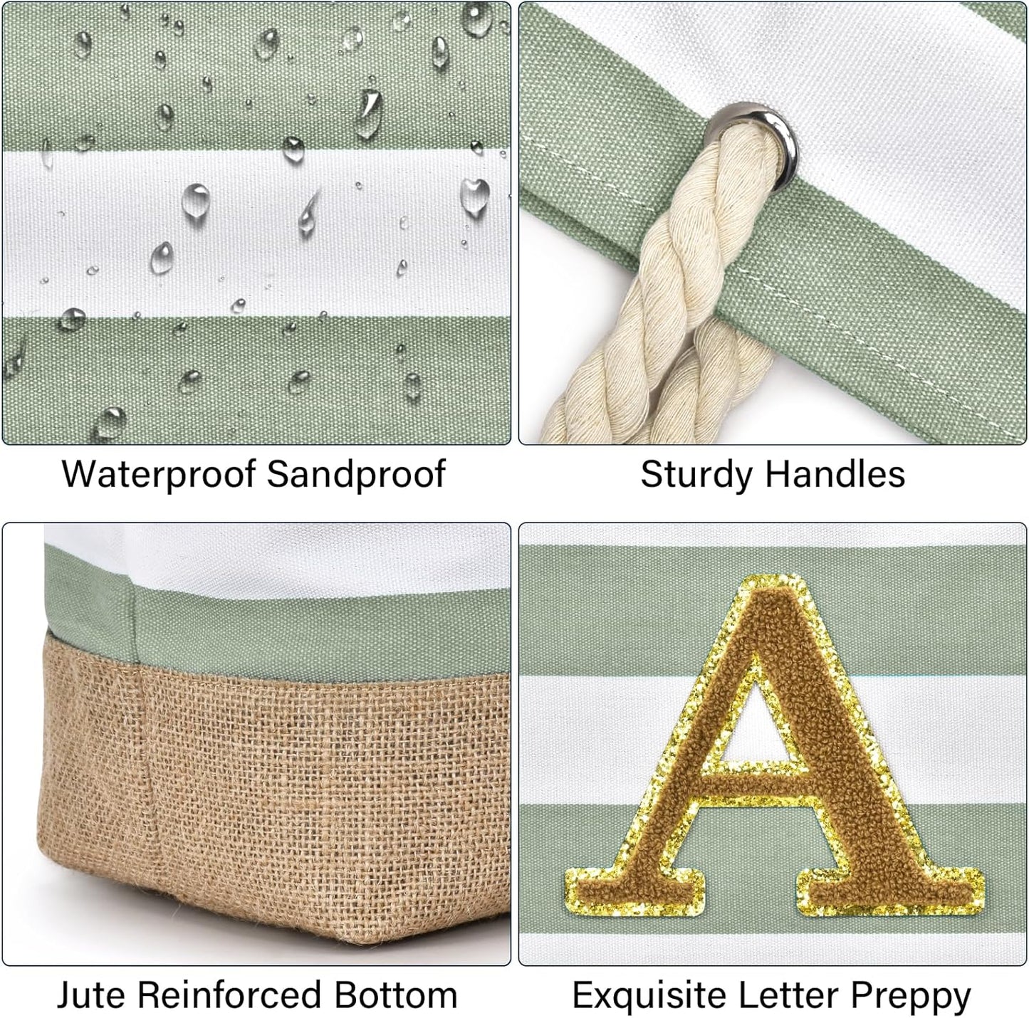 Becokan Beach Bag Initial Beach Tote with Makeup Bag for Travel Work Storage Personalized Birthday Gifts for Women Her