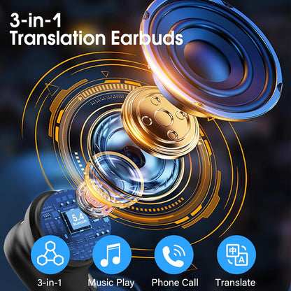 AI Language Translator Earbuds Real Time, 164 Language/6 Translation Modes Translator Earbuds 3-in-1 Translation Headphones, Bluetooth 5.4 Translation Device for Travel Business, Navy Blue