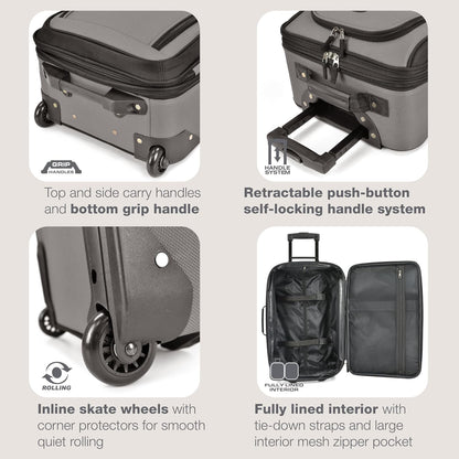 U.S. Traveler Rio Fabric Expandable Carry-on Luggage, Rolling Suitcase, Grey, 2 Wheel Set